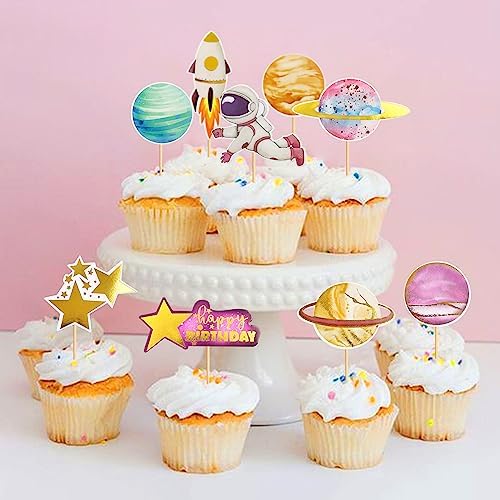 Ercadio 36 Pack Space Astronaut Cupcake Toppers Space Girl Moon Rocket Planet Cupcake Toppers Earth Planet Cupcake Picks Space Theme Gender Reveal Birthday Shower Party Supplies