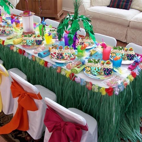 48 PCS Hawaiian Luau Cake Cupcake Toppers Wrappers, Tropical Hawaiian Cupcake Toppers with Flamingo Pineapple Plumeria Flower Fruit Leaves Tikbar for Summer Aloha Hawaii Beach Pool Party Supplies