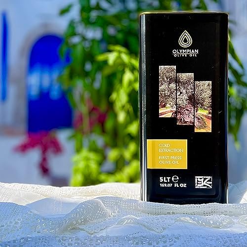 Olympian Extra Virgin Olive Oil - 5 Liter Can (169.7 FL OZ) - Cold Pressed Greek EVOO - Kosher Certified Premium Cooking Oil