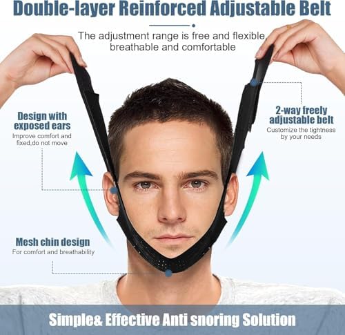 Chin Strap for Sleeping - Anti Snoring Devices - Comfortable Stop Snoring Solution - Adjustable Breathable Sleep Apnea Devices - Simple and Effective Anti Snoring Chin Strap (Black)