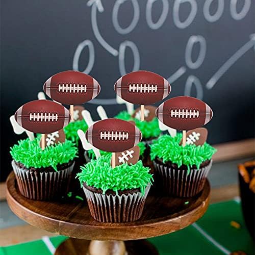 24 Pack American Football Cupcake Toppers Assembled Rugby Ball Cupcake Picks for Super Rugby Sports Theme Baby Shower Kids Birthday Party Cake Decorations