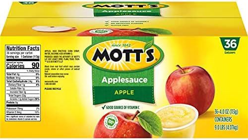 Mott's Applesauce, 4 Oz Cups, 36 Count, No Artificial Flavors, Good Source of Vitamin C, Nutritious Option for The Whole Family