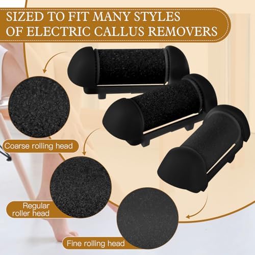 9 Pcs Different Replacement Roller Head for Electric Callus Remover Feet Pedicure Kit Care Foot Roller Refills Extra Coarse Regular Coarse Pedicure Tools for Dead Skin(Black)