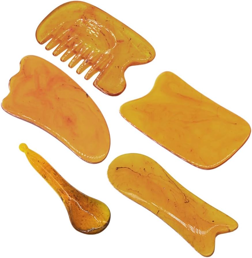 HEALLILY Natural Beeswax Scraping Board Set 5-Piece Massage Tools for Facial Neck Back Shoulder Leg Foot Muscle Relief Stress Reduction
