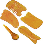 HEALLILY Natural Beeswax Scraping Board Set 5-Piece Massage Tools for Facial Neck Back Shoulder Leg Foot Muscle Relief Stress Reduction