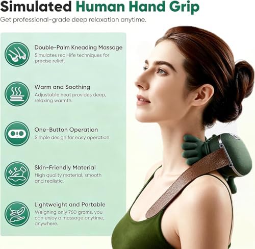 Shoulder and Neck Massager, Bionic Heated Massager, Neck Massager with Fingers, 4D Kneading Massage for Home and Travel
