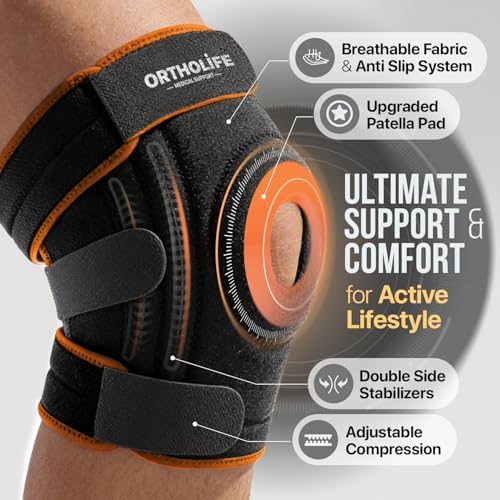 Knee Brace for Women and Men – Knee Compression Sleeve for Meniscus Tear, ACL, Arthritis Pain Relief, Patella Pad & Side Stabilizers – Please Check How To Size Video (Orange, X-Large)