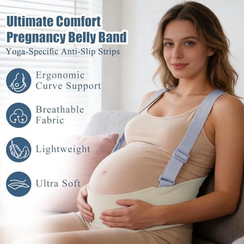 Upgraded Pregnancy Belly Band, Ultra-soft & Cozy Maternity Belly Bands for Pregnant Women, Adjustable Pregnancy Belt with Back Brace Straps for Abdomen, Back & Waist (L)
