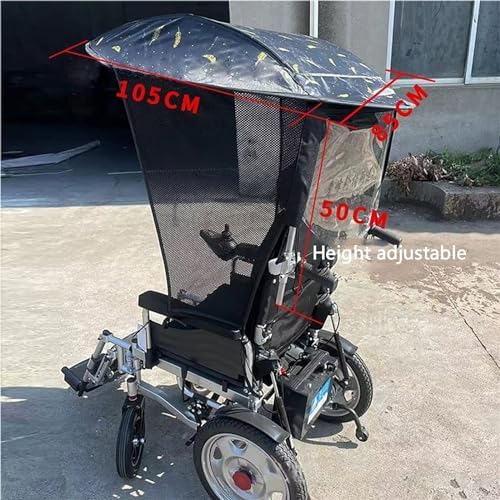 Electric Wheelchair Umbrella Canopy Awning, Adjustable Wheelchair Umbrella Sun Shade Rain Covers, Side Gauze Breathable, U-V Resistant Protection, Wheelchair Canopy Umbrella Stand For Most Wheelchairs