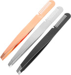 PRETYZOOM Eyebrow Tweezers Stainless Steel Slant Tip 2 in 1 Precision Brow Shaping Tool for Women Lash Applicator and Facial Hair Removal 3 PACK