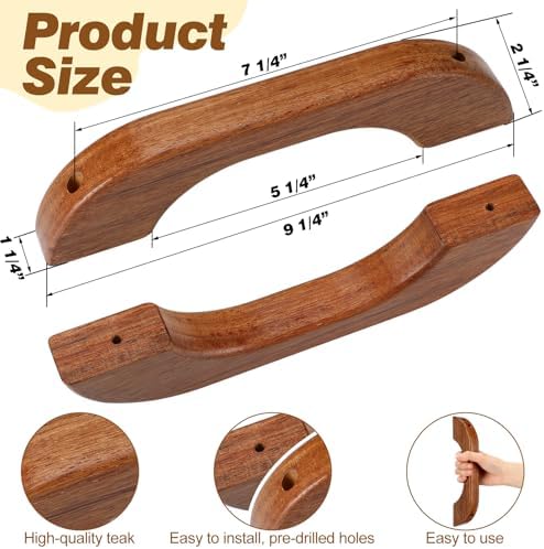 2 Pcs Teak Handrail Wooden Handles Solid Teak Grab Handle Brown Wood Handrail with Screws and Nuts for Marine RV Boating Armrest Accessories