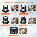 5 Pcs Jewelers Loupe Set, Portable Eye Magnifier with 5X 10X 15X 20X 30X36mm Glass Lens, Mini Monocular Magnifying Glass for Jewelry Inspection, Watch Repair Tools, Circuit Inspection, Coins