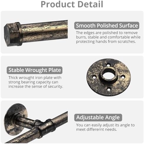 Tanice Indoor Handrail for Stairs, 3M Handrails for Stairs, Bronze Industrial Pipe Clothes Rail, Outdoor Indoor Industrial Pipe Stair Banister for Elder and Child (10 Feet)