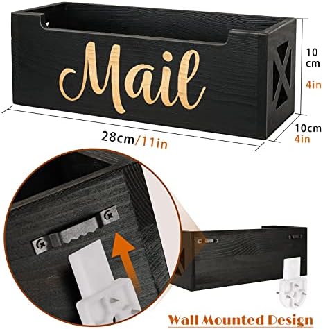 Mail Organizer Mail Holder Countertop, Rustic Wooden Mail Basket Mail Tray Letter Holder Box for Desk Home Office Wall Mount