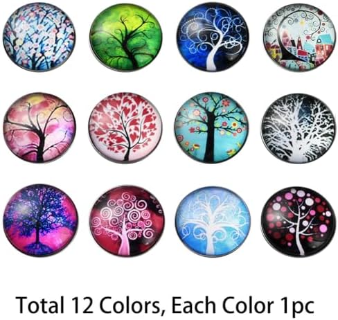 SUNNYCLUE 1 Box Interchangeable Eyeglass Holding Snaps Brooch with Tree of Life Glass Snaps Button 18mm Snap Charms Jewelry Pendant for Jewelry Making Supplies