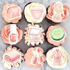 Ercadio 45 Pcs Edible Spa Party Cupcake Toppers Mask Slumber Cupcake Picks Pajamas Blindfold Lip Nail Polish for Spa Day Cupcake Decor Makeup Spa Party Supplies Birthday Party Favors Cake Decoration