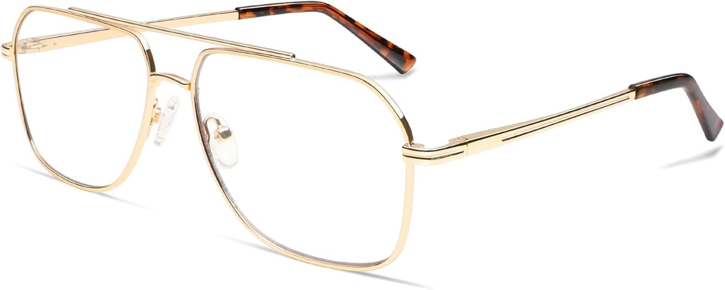 AMOMOMA Retro Blue Light Aviator Reading Glasses for Women Men,Metal Oversized Large Computer Reader Frame AM6133