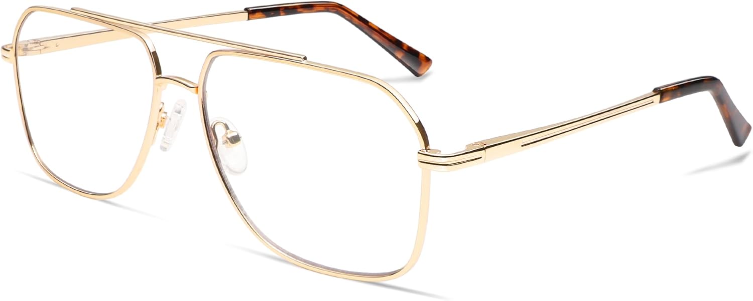 AMOMOMA Retro Blue Light Aviator Reading Glasses for Women Men,Metal Oversized Large Computer Reader Frame AM6133
