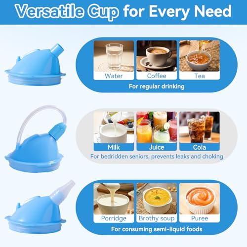 Adult Sippy Cup for Elderly, Spill Proof Drinking Cup with Lid and Straw, No Spill Dysphagia Cup for Hospital Patients, Disabled & Pregnant Women, Dishwasher Safe (Blue)