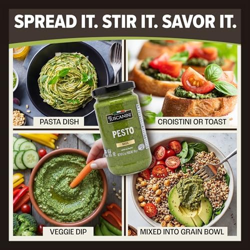 Tuscanini Basil Pesto, 6.7 oz (2 Pack) | Italian Dairy-Free Gourmet Sauce with Cashews & Sunflower Oil | Kosher | Nothing Artificial