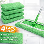 4 Pack Reusable Mop Pads Compatible with Swiffer Sweeper, Washable Microfiber Replacement Refills for Wet & Dry Floor Cleaning, Durable Mopping Cloths for Hardwood, Tile & Laminate