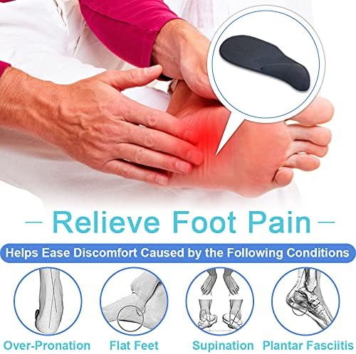 Dr. Foot's Arch Support Shoe Inserts for Flat Feet, Plantar Fasciitis, Adhesive Heel Cushion for Relieve Pain for Women & Men (Small, Black)