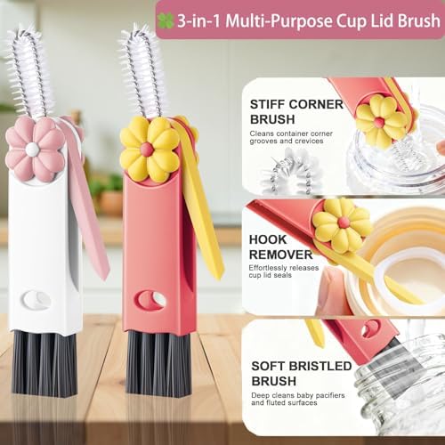 Cup Lid Gap Cleaning Brush, 3 in 1 Cup Lid Brush, Multifunctional Water Bottle Cleaning Brush, Home Kitchen Crevice Brush Tools for Tiny Cup Lid Detail, Bottle Tight Spaces Cup(3 PCS)