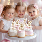 36Pcs Bunny Cupcake Toppers, Pink Bow Floral Bunny Birthday Cupcake Picks Rabbit Theme Party Decoration for Girls Birthday Party Baby Shower Supplies