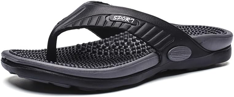 DSLED Massage Flip Flops for Men & Women, with Arch Support Summer Breathable Beach Shoes, Acupressure Sandals Massage Slippers, Relief Plantar Fasciitis Heel Arch Arthritis Pain, Black