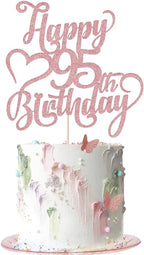 Rose gold Glitter Happy 95th Birthday Cake Topper - 95 Anniversary/Birthday - Hello 95, Cheers to 95 Years,95 & Fabulous Cake Topper Party Decoration