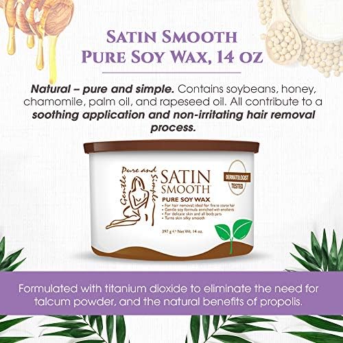 Satin Smooth Soy Hair Removal Wax - Painless Waxing for Sensitive Skin, Effective for Face, Legs, & Bikini, Ideal for Fine to Coarse Hair 14 oz