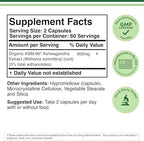Double Wood Supplements Ashwagandha KSM 66 Organic and Clinically Studied Extract (600mg Per Serving, 120 Capsules, 60 Servings) Adaptogen Cortisol Manager for Women and Men