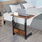 Henf Sofa Side Table with Wheels, Height Adjustable Rolling Coffee Snack Table, Removable C Shaped Table Sofa Side Desk for Living Room Bedroom, Max Load 30 lbs, 23.6’’L x 15.75’’W, Brown
