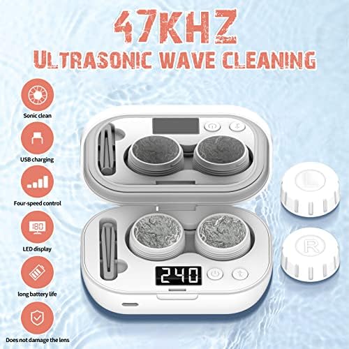 Portable Ultrasonic Contact Lens Cleaner with USB Charger - Fit Disposable Soft, Colored & RGP Lenses - Travel & Home (White)