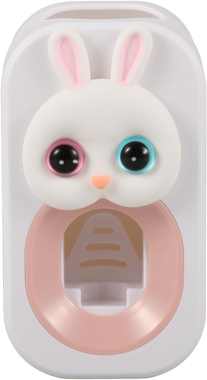 FOMIYES Automatic Toothpaste Dispenser Wall Mounted Toothpaste Squeezer No Drilling Required Cute Bunny Squeezer for Kids Family