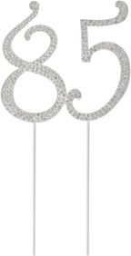 Honbay 85 Birthday Cake Topper Sparkly Bling Alloy Crystal Rhinestones Cake Topper Cake Decoration for 85th Birthday or Anniversary Party (Silver)