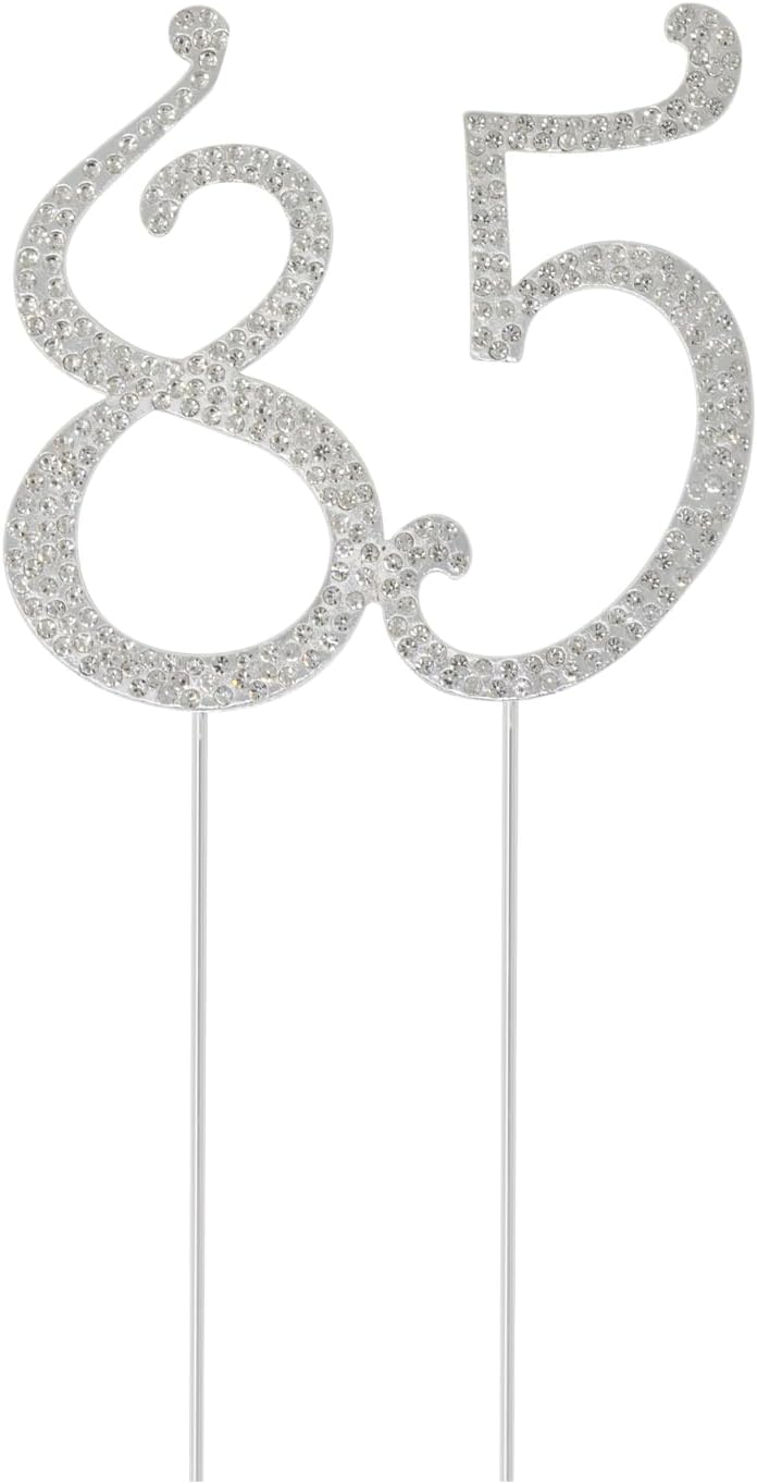 Honbay 85 Birthday Cake Topper Sparkly Bling Alloy Crystal Rhinestones Cake Topper Cake Decoration for 85th Birthday or Anniversary Party (Silver)
