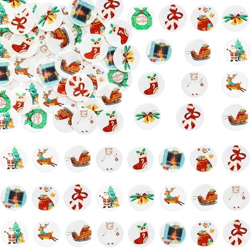 Ephlyn 50Pcs Edible Christmas Cake Toppers Wafer Paper Christmas Cupcake Decorations Xmas Cookie Decorations for Xmas Festival Birthday Party Food Decor Multi