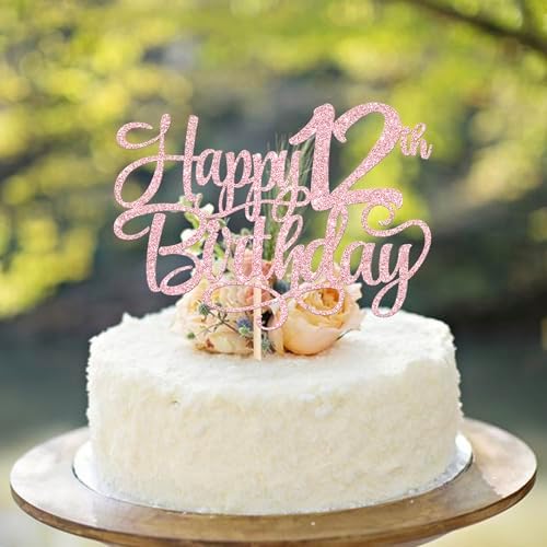Rsstarxi 1 Pack Pink Happy 12th Birthday Cake Topper Number 12 Twelve Years Old Birthday Cake Pick Decoration for Girls12th Birthday Anniversary Party Decorations Supplies