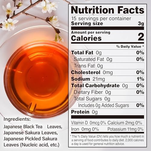 YAMASAN KYOTO UJI Sakura Japanese Loose Leaf Black Tea Bag 3g×15bags,Cherry Blossom Flavored Tea, Blended with cherry leaves