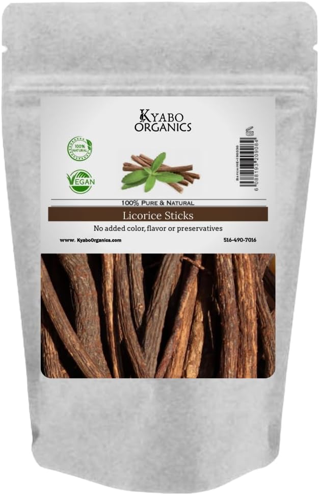 Kyabo Licorice Root Sticks - 100% Pure, Raw all Natural Licorice 8oz / 1/2lb - Assorted Length and Thinner Width - ChewSticks Mulethi Glycyrrhiza Glabra