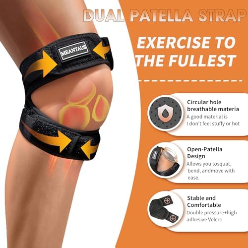 Dual Patella Knee Strap - Double Strap Support for Knee Pain - 2 Pack Black M