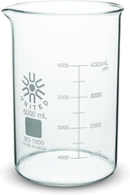 United Scientific™(5L) 5000mL Beaker - Low Form Griffin, 3.3 Borosilicate Glass Beaker, Double Scale Graduated Chemistry Glassware, Pour Spout, Beaded Rim & Autoclavable Laboratory Glassware, 1 Each