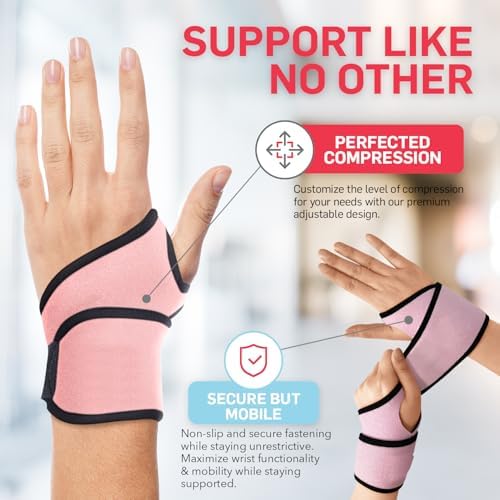 Dr. Arthritis Essentials Wrist Brace, Wrist Splint, Hand Brace & Wrist Guard for Left & Right Hand (Pink 2 Pack)