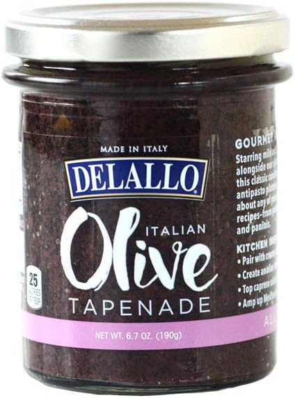 DeLallo Black Olive Tapenade in Oil, 6.7 Ounce Jar, Olive Spread Condiment for Snacking, Made with Premium Extra Virgin Olive OIl
