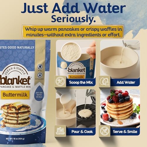 Blanket Pancakes and Waffle Mix – Variety Pack - Just Add Water, No Preservatives – Clean Breakfast Staple with Homestyle Taste – Non-GMO, Comfort Food Classic - 16 oz (3 Pack)