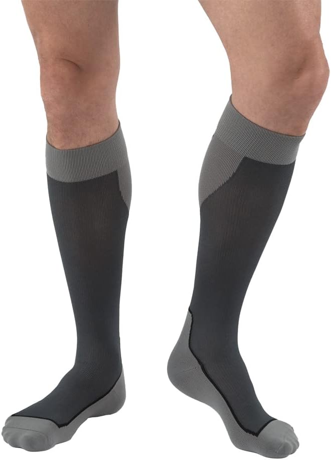 JOBST Sport Knee High - Athletic Compression Socks Designed for Women and Men - 15-20 mmHg Compression - Closed Toe - Black/Gray - X-Large