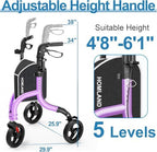 HOMLAND 3 Wheel Walkers for Seniors, Foldable Wheeled Rollator with Cane Hold and Cup Hold, Lightweight Three Wheel Rolling Walker Height Adjustable for Seniors