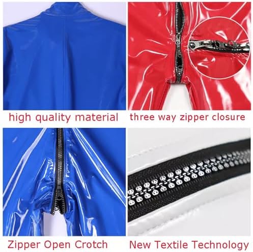 Women's Handmade Wetlook PVC Leather Catsuit Front with Zipper Long Sleeve Bodysuit Jumpsuit