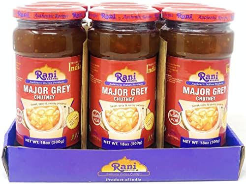Rani Major Grey Mango Chutney (Indian Preserve) 18oz (1.1lbs) 500g Glass Jar, Ready to eat, Vegan, Pack of 5+1 FREE ~ Gluten Free, All Natural, NON-GMO